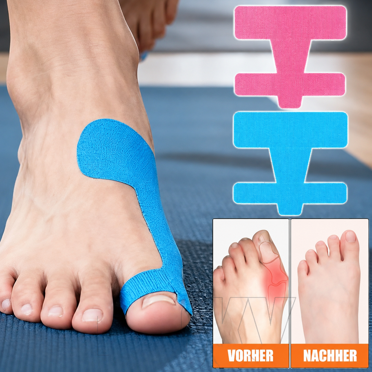 Vorgeschnittenes Kinesiologie-Tape zur Korrektur von Ballenzehen