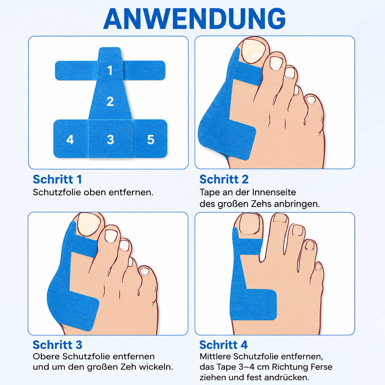 Vorgeschnittenes Kinesiologie-Tape zur Korrektur von Ballenzehen