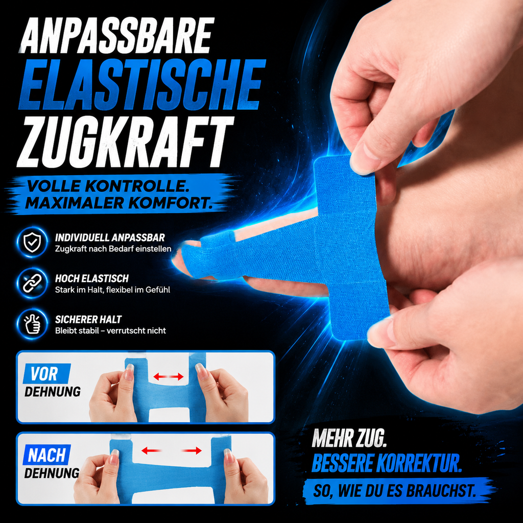 Vorgeschnittenes Kinesiologie-Tape zur Korrektur von Ballenzehen